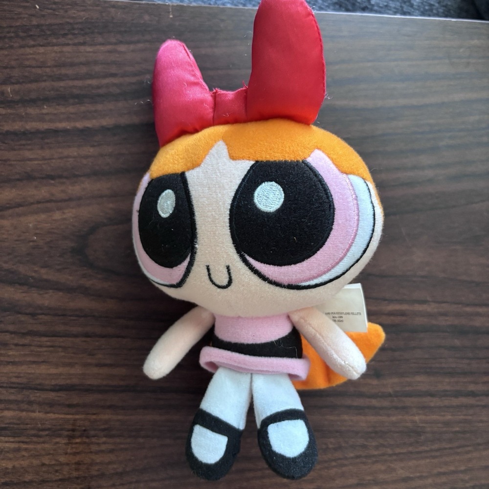 Powerpuff Girls Blossom Plush 8" Cartoon Network Pink Dress Red Bow Doll VTG
